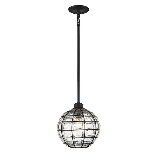 Powell Matte Black and Seeded Glass 10-Inch One-Light Mini Pendant, image 2